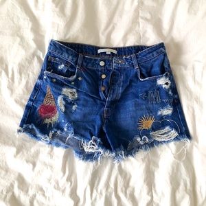 ZARA / TRAFALUC DENIM SHORTS WITH EMBROIDERY